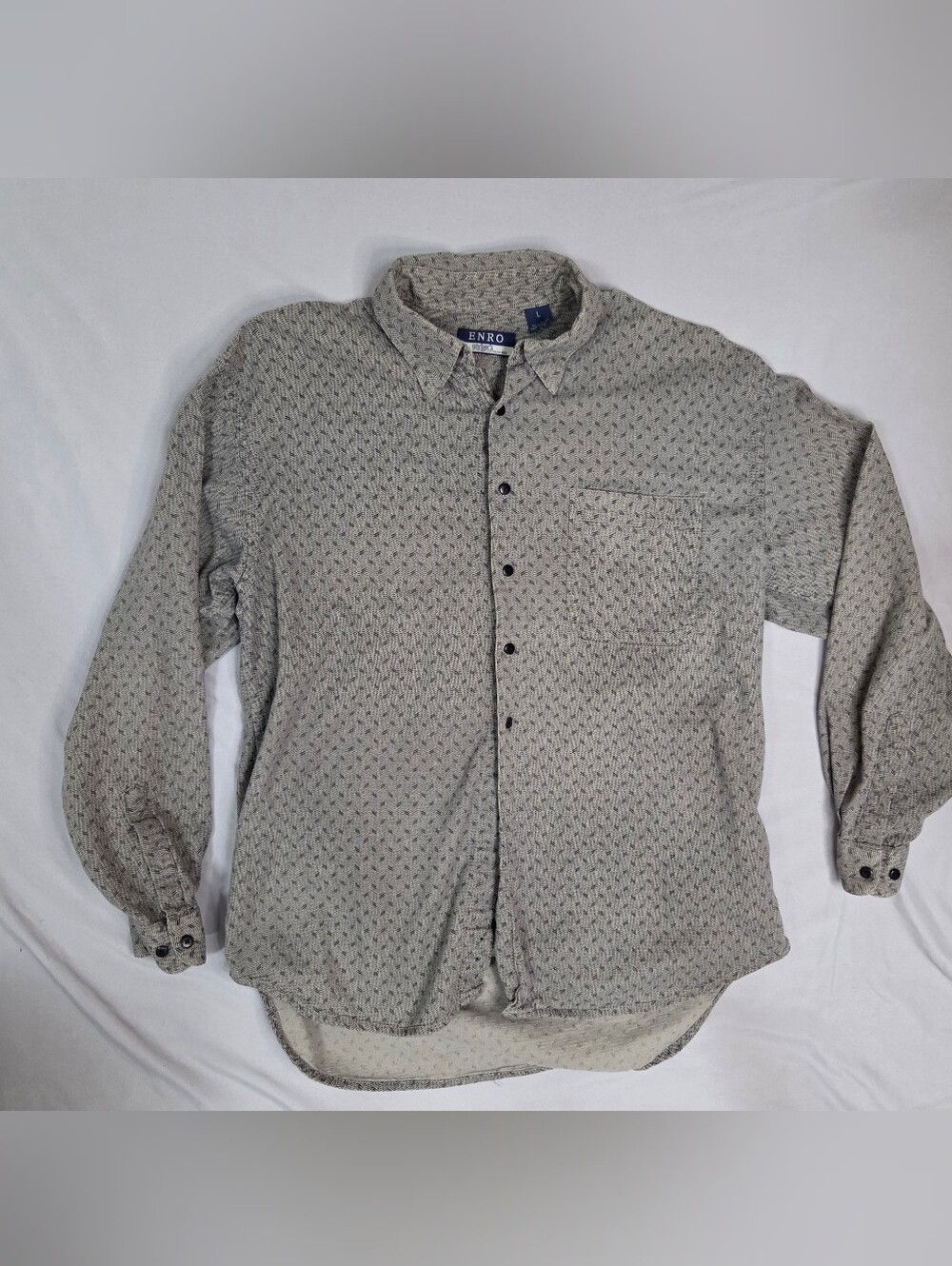 Enro Men’s Large Gray Geometric Print Long Sleeve Button Down 100% Cotton
